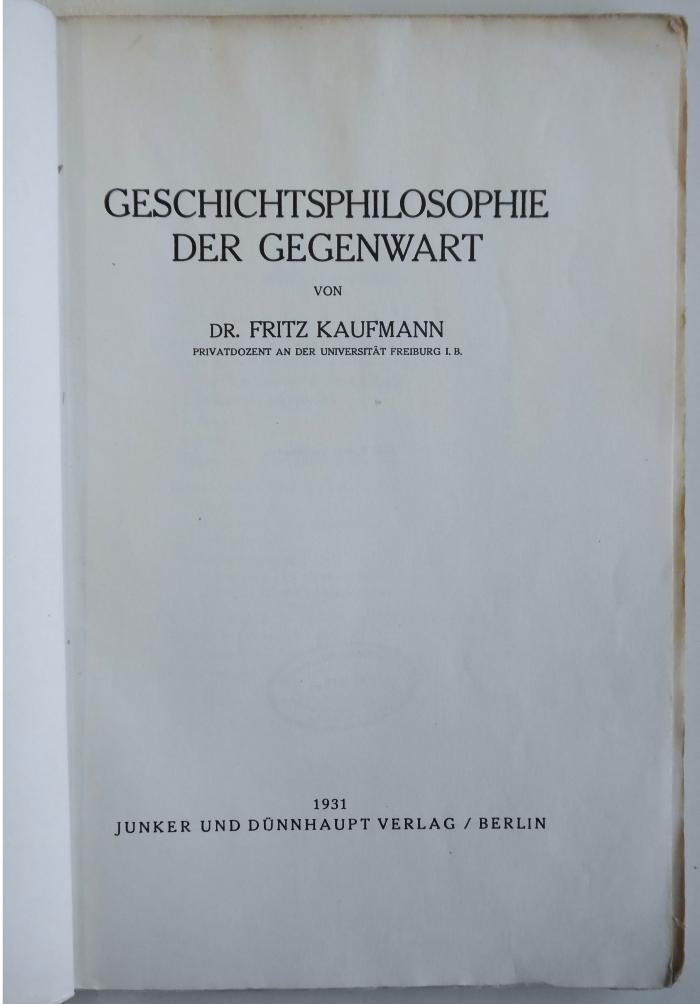 SH 2734 : Geschichtsphilosophie der Gegenwart (1931)