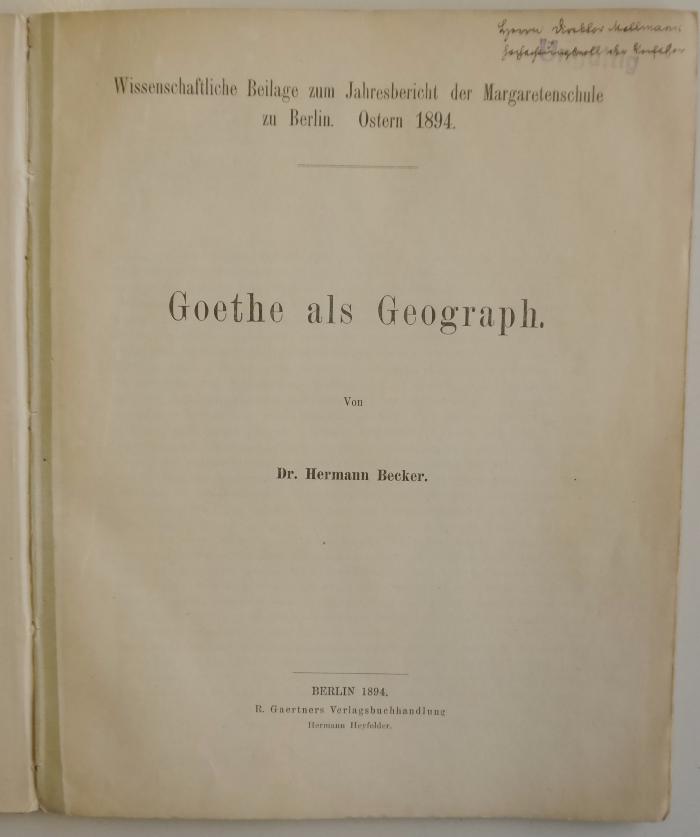 SH 3239 : Goethe als Geograph. (1894)