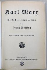 SH 3113 : Karl Marx : Geschichte seines Lebens. (1918)