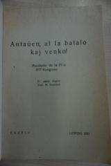 1933 A 9618 : Antauen, al la batalo kaj venko! : Manifesto de la 4-a IPF-Kongreso 
 (1931)