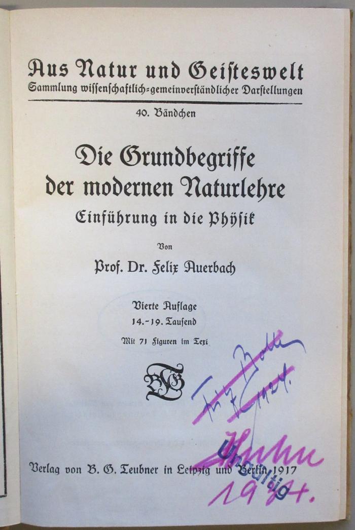 SH 756 : Die Grundbegriffe der modernen Naturlehre (1917)