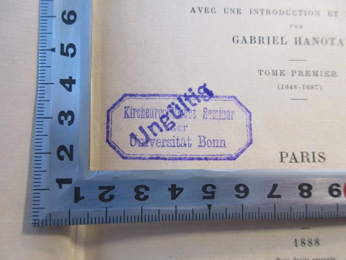 - (Kirchenrechtliches Seminar der Universität Bonn), Stempel: Name, Ortsangabe; 'Kirchenrechtliches Seminar der Universität Bonn'.  (Prototyp)