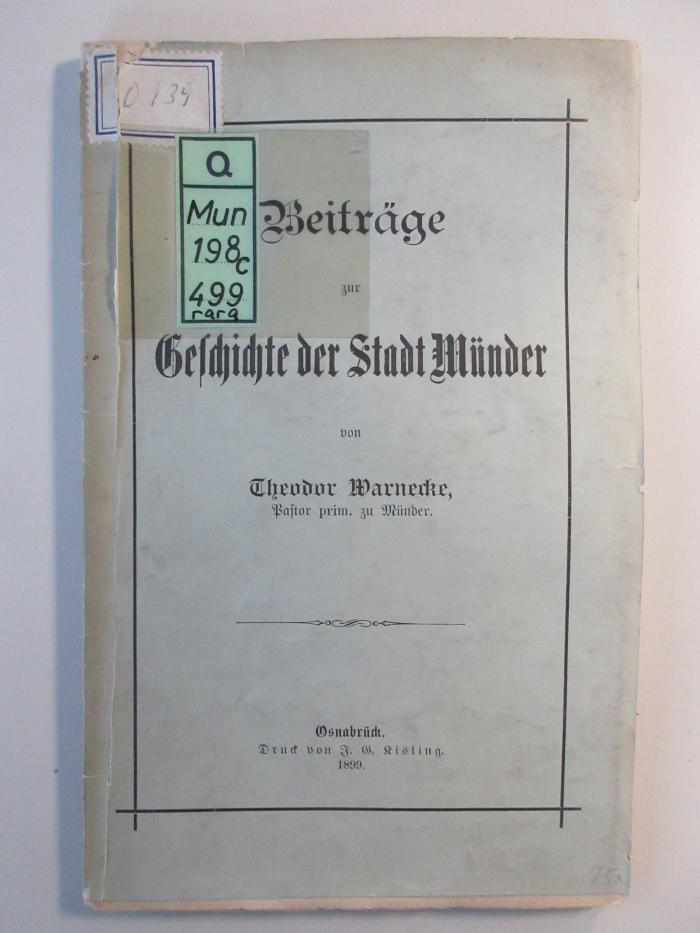 Q-Mun-198c-499-rara : Beiträge zur Geschichte der Stadt Münder (1899)