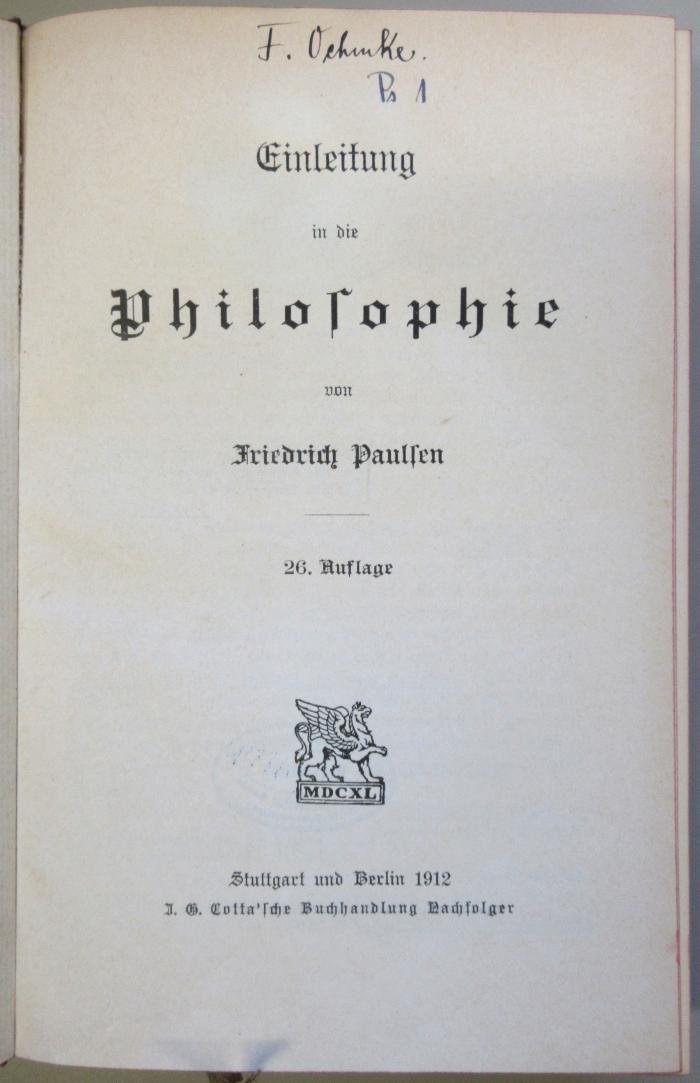 SH 933 : Einleitung in die Philosophie (1912)