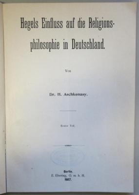 SH 1008 : Hegels Einfluss auf die Religionsphilosophie in Deutschland (1907)