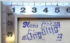 - (Gäfgen, Hans), Stempel: Name, Ortsangabe; 'Hans Gäfgen, Mannheim, Beethovenstr. 22'. 
