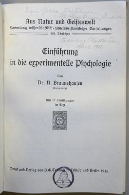SH 810 : Einführung in die experimentelle Psychologie (1915)