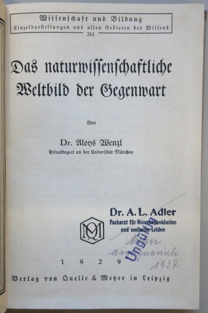 SH 779 : Das naturwissenschaftliche Weltbild der Gegenwart (1929)