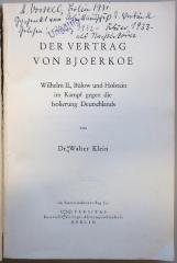 SH 2095 : Der Vertrag von Bjoerkoe : Wilhelm II., Bülow und Holstein im Kampf gegen die Isolierung Deutschlands (1931)