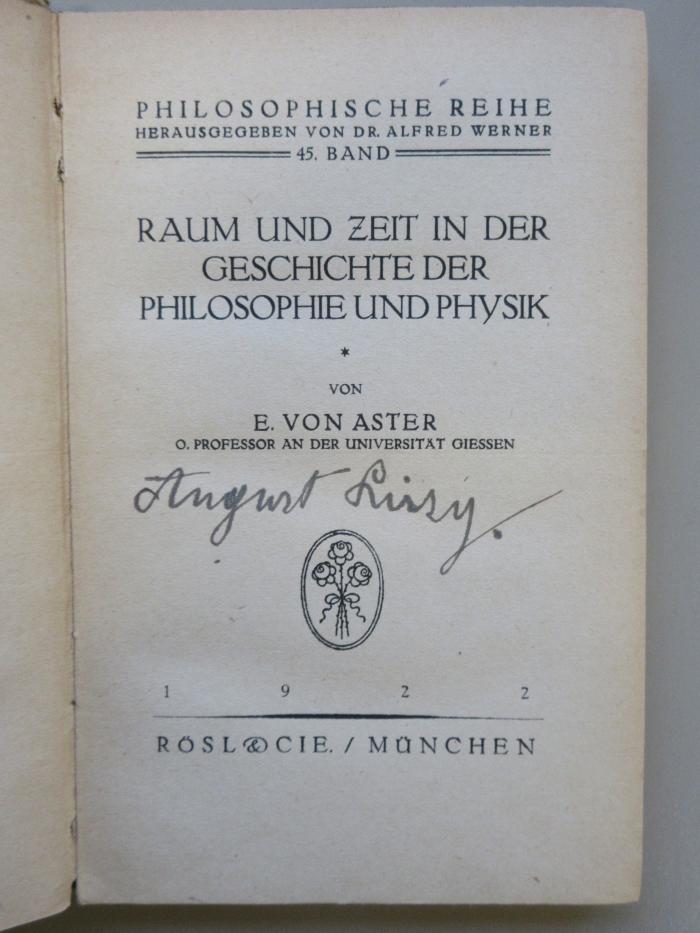 SH 760 : Raum und Zeit in der Geschichte der Philosophie und Physik (1922)