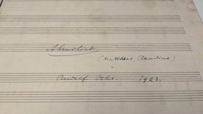 - (Ochs, Rudolf), Von Hand: ; 'Spruch für eine Sonnenuhr (Rudolf G. Binding), komponiert von Rudolf Ochs, 1924'. 