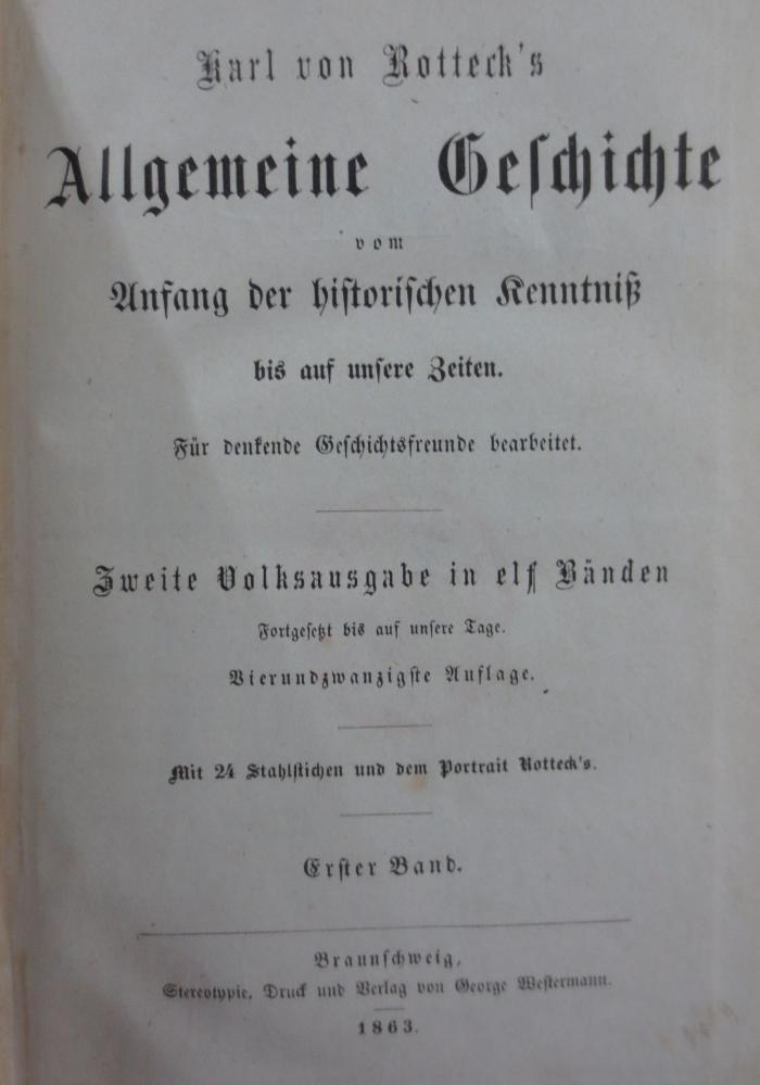 Aa 1607 bd 1, 3, 6-9: Allgemeine Geschichte vom Anfang der historischen Kenntniß bis auf unsere Zeit (1863)