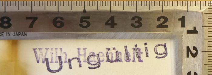 - (Haehnelt, Wilhelm), Stempel: Name, Nummer; 'Wilh[elm] Haehnelt (Fernsprecher: Kurfürst 695)'. 
