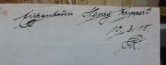 - (Ruppert, Henry), Von Hand: Autogramm, Name, Datum, Monogramm; 'Eigentum Henry Ruppert 10.3.15. HR'. 