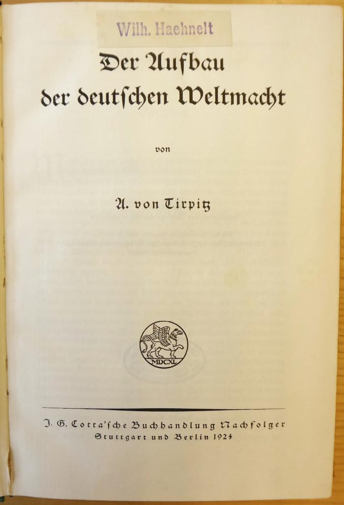 G 433 : Der Aufbau der deutschen Weltmacht (1924)