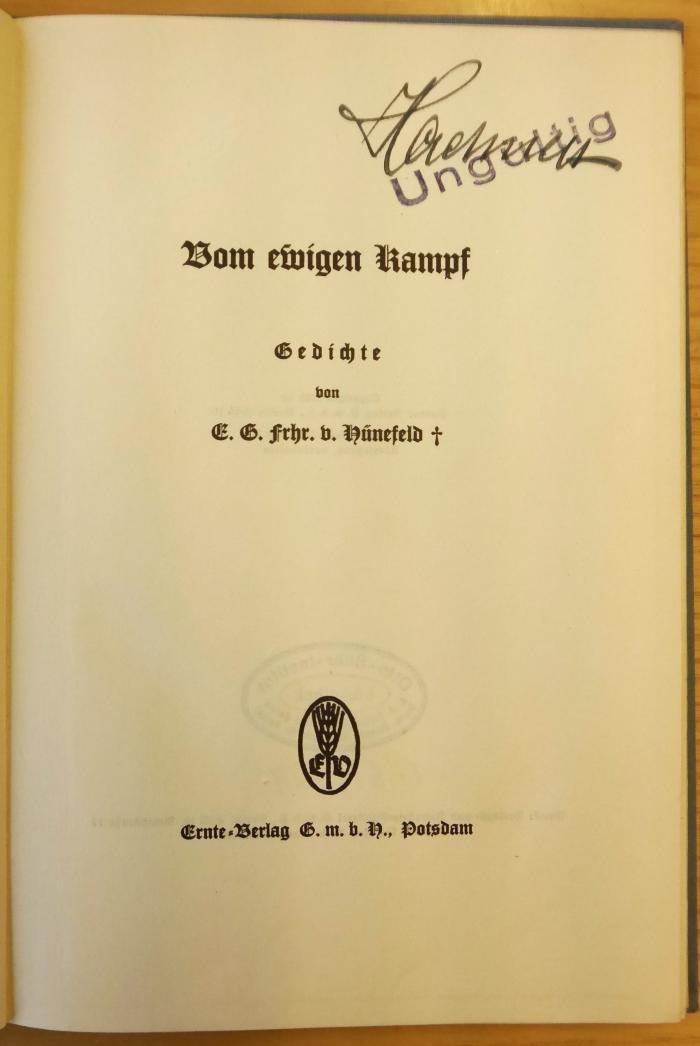 Sp 323 : Vom ewigen Kampf : Gedichte (1929)