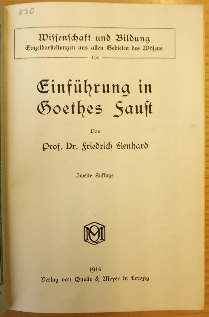 Sp 10 : Einführung in Goethes Faust  (1916)