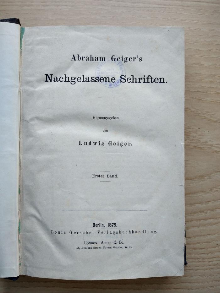 3 P 4-1 : Abraham Geiger's Nachgelassene Schriften. 1 (1875)