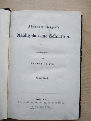 3 P 4-2 : Abraham Geiger's Nachgelassene Schriften. 2 (1875)
