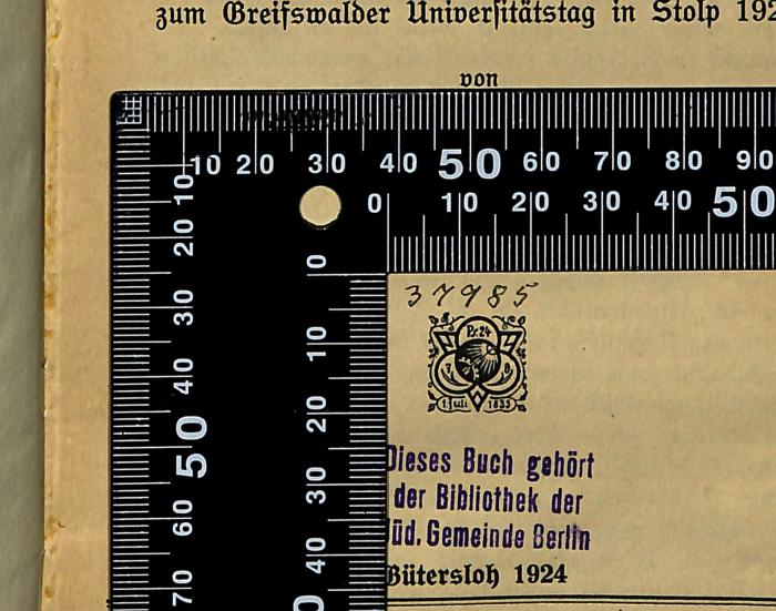 - (Jüdische Gemeinde zu Berlin), Von Hand: Exemplarnummer; '37985'. 