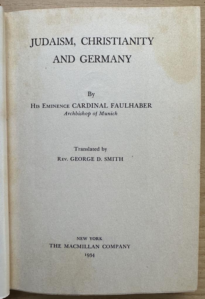 1 P 16 : Judaism, Christianity and Germany (1934)