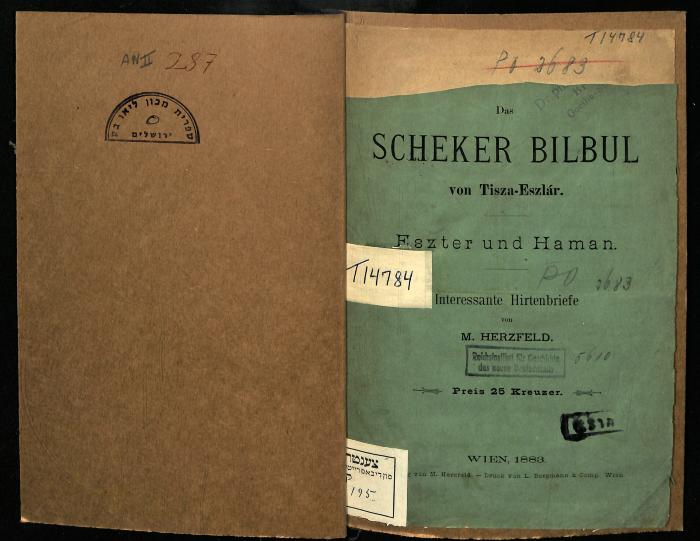 AN II 287 : Das Scheker Bilbul von Tisza-Ezlar. (1883)