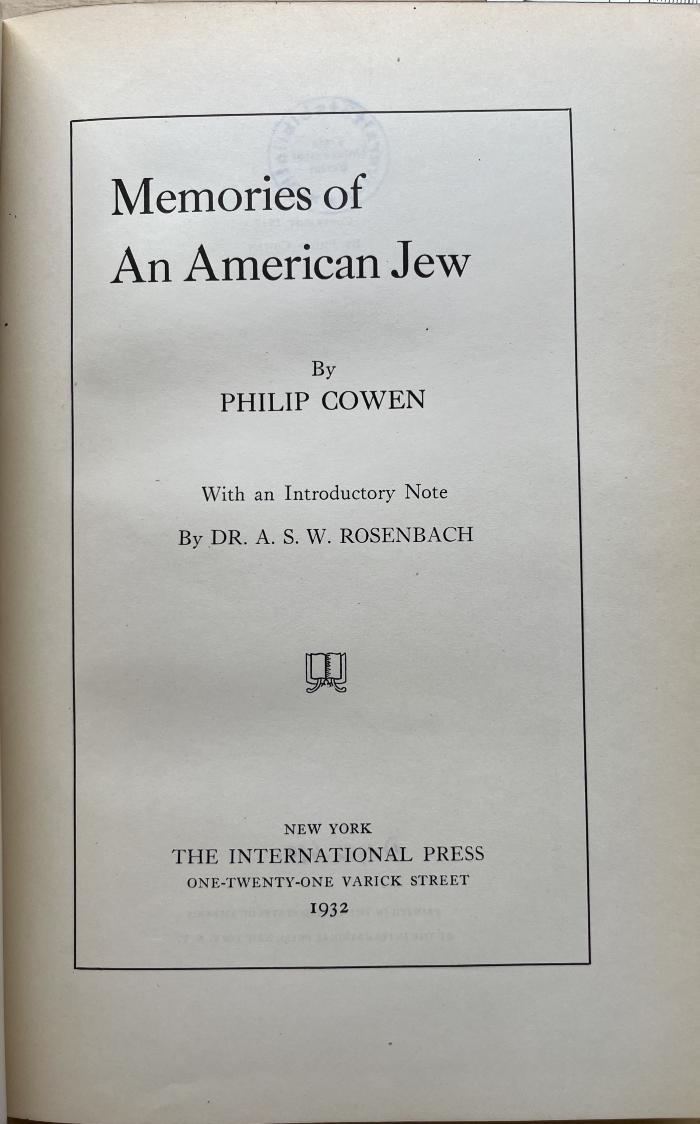 1 P 48 : Memories of an American Jew (1932)