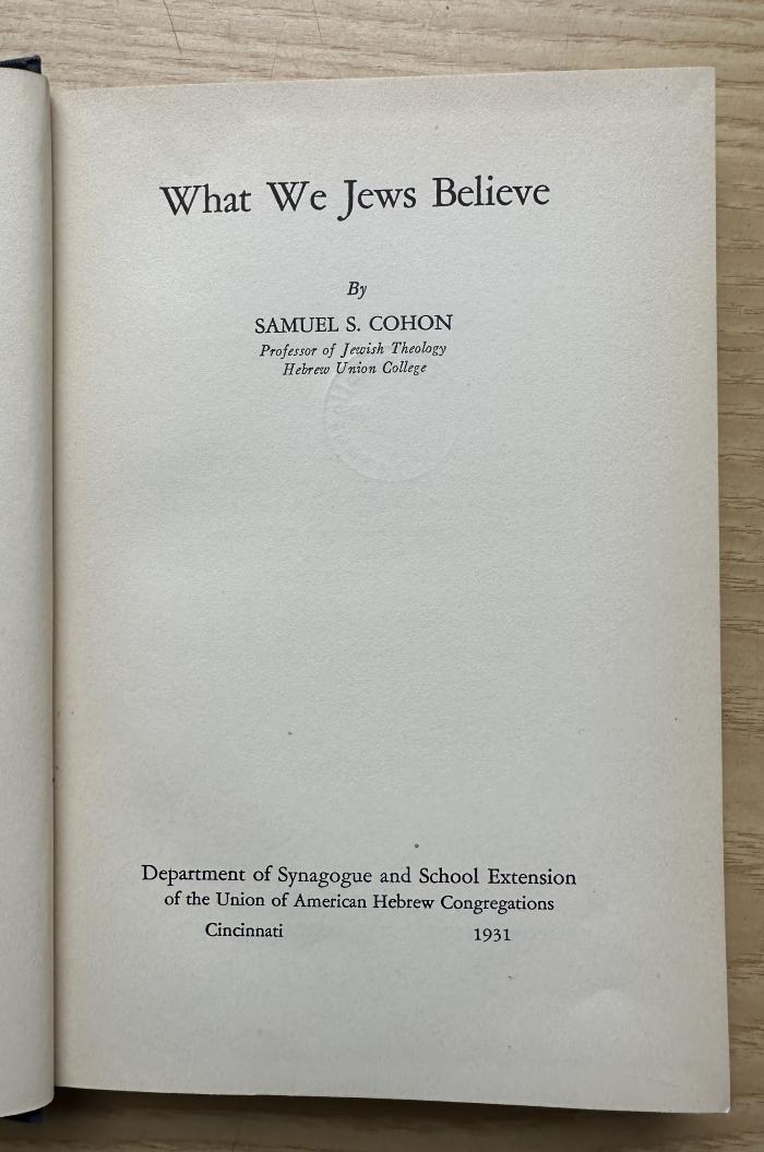 1 P 64 : What we Jews believe (1931)