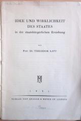 P 567 : Idee und Wirklichkeit des Staates in der staatsbürgerlichen Erziehung (1931)