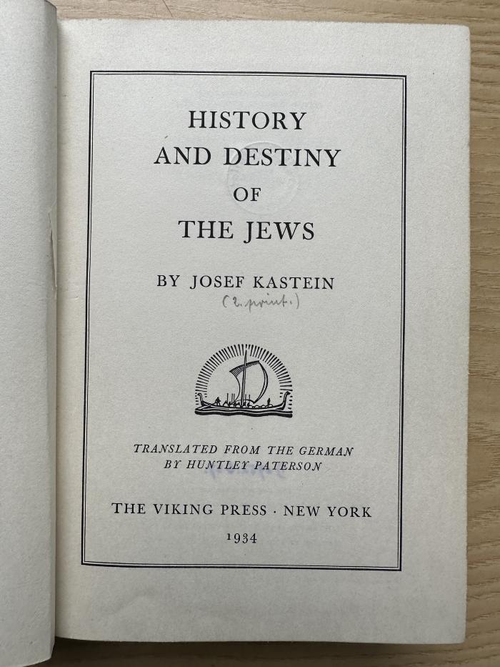1 P 70&lt;2&gt; : History and destiny of the jews (1934)
