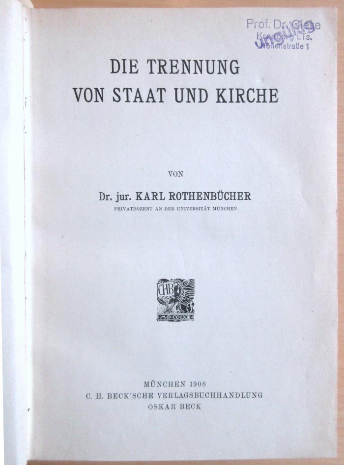 Pa 338 : Die Trennung von Staat und Kirche. (1908)