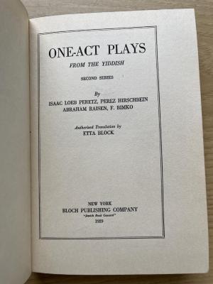 1 P 55-2 : One - Act Plays from the Yiddish. 2 (1929)
