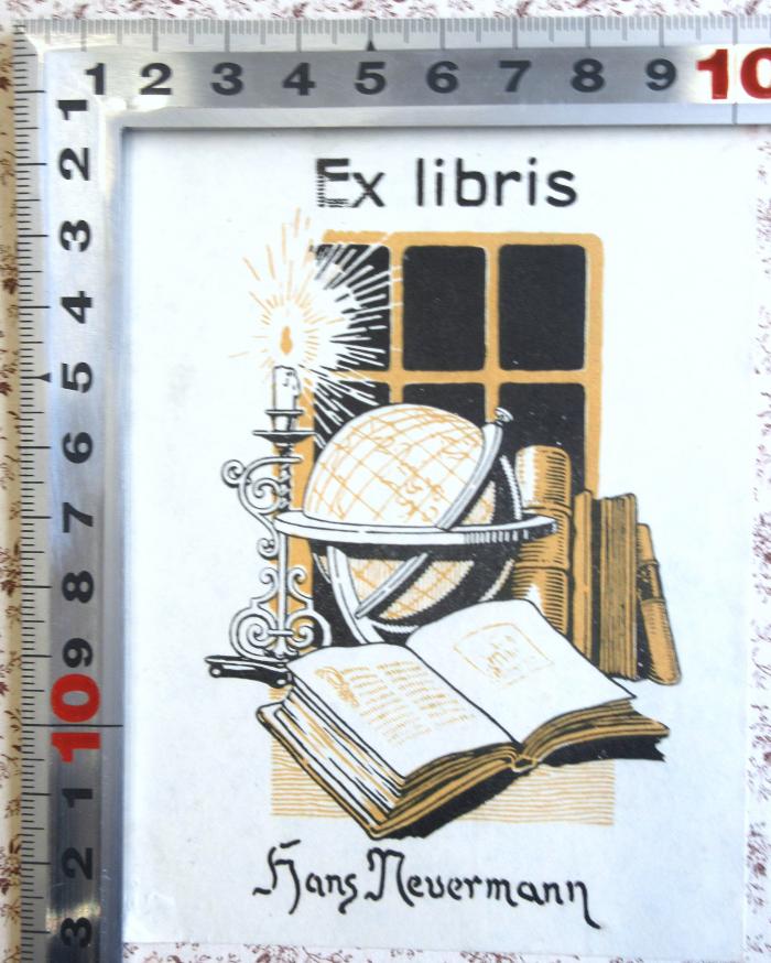- (Nevermann, Hans), Etikett: Exlibris; 'Ex libris Hans Nevermann'. 