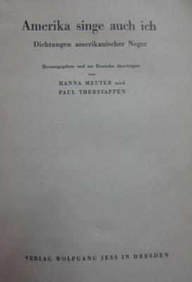 Cq 212 2.Ex.: Amerika singe auch ich : Dichtungen amerikanischer Neger (1932)