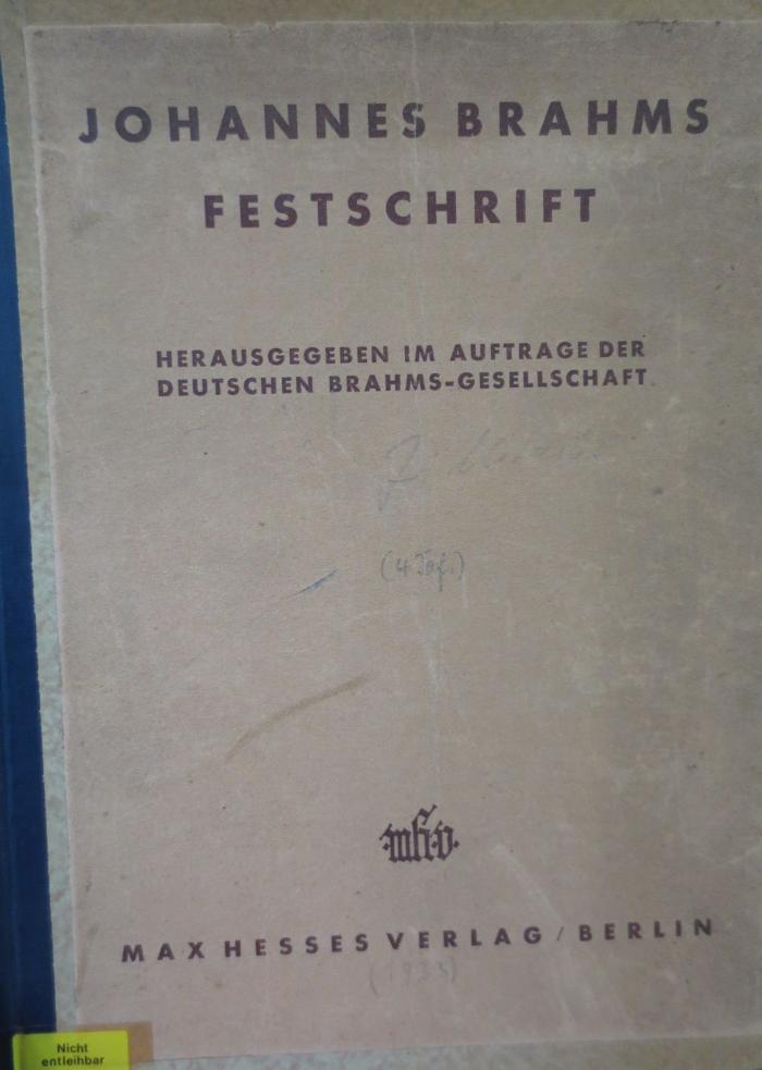Dn 794: Johannes Brahms : Festschrift (1933)