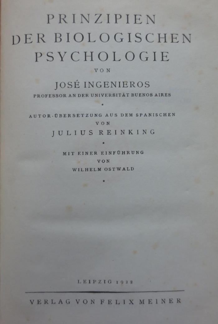 Hp 48: Prinzipien der biologischen Psychologie (1922)