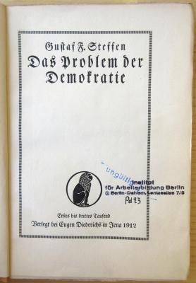 SA 1040 : Das Problem der Demokratie. (1912)