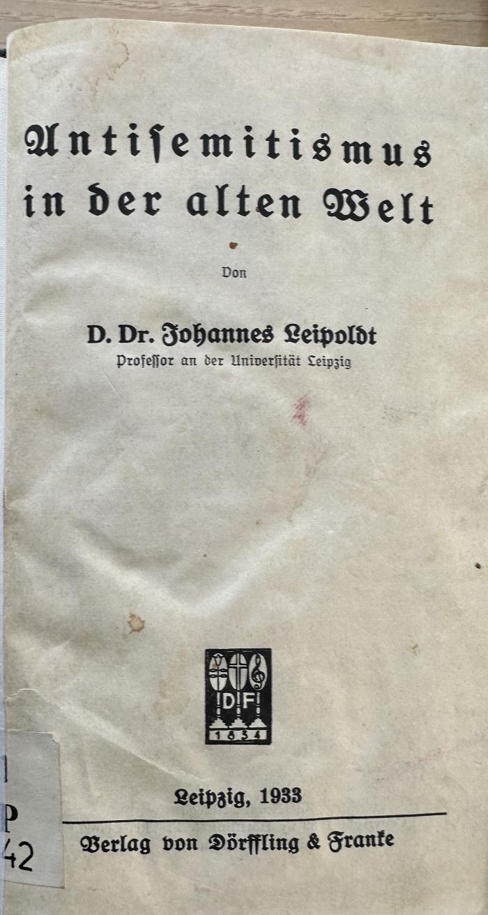 1 P 142 : Antisemitismus in der alten Welt (1933)