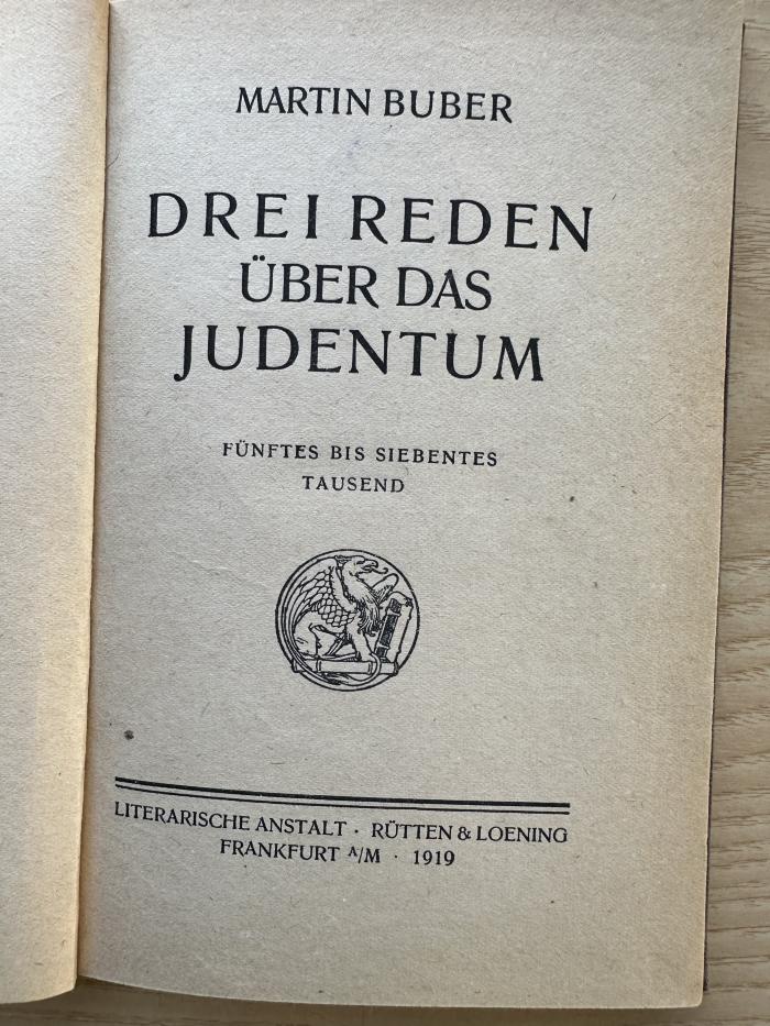 1 P 146&lt;5&gt; : Drei Reden über das Judentum (1919)