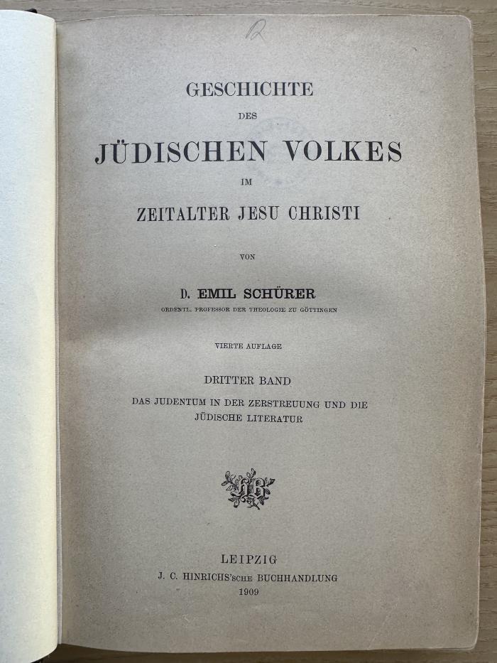 1 P 193&lt;4&gt;-3 : Geschichte des jüdischen Volkes im Zeitalter Jesu Christi. 3, Das Judentum in der Zerstreuung und die jüdische Literatur (1909)