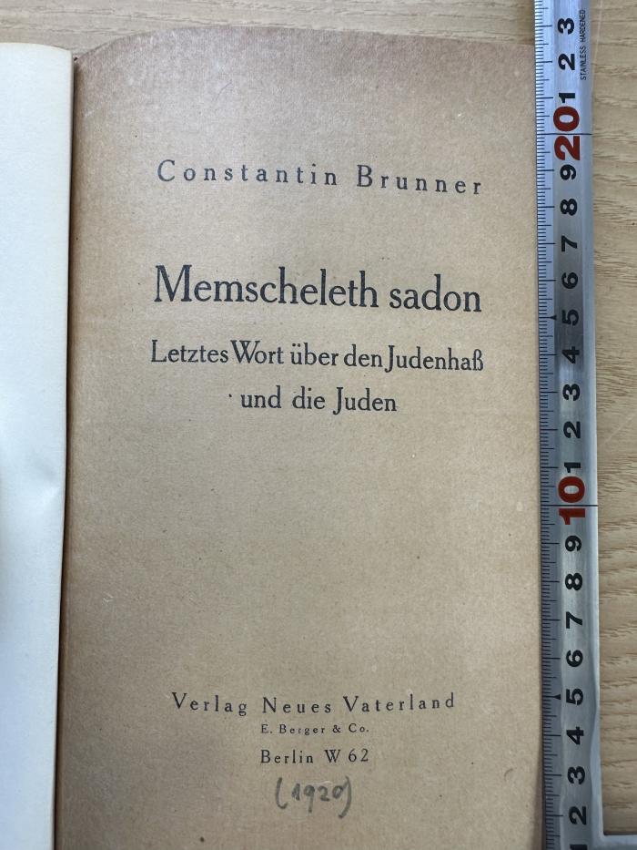 1 P 165 : Memscheleth sadon : letztes Wort über den Judenhaß und die Juden (1920)