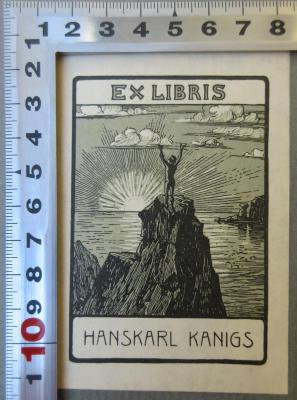 - (Kanigs, Hanskarl), Etikett: Exlibris; 'Ex libris Hanskarl Kanigs'. 