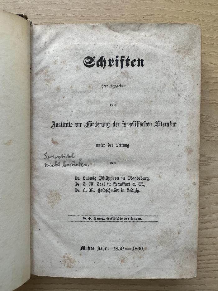 2 P 25-5 : Geschichte der Juden. 5, Geschichte der Juden vom Abschluß des Talmud (500) bis zum Aufblühen der jüdisch-spanischen Cultur (1027) (1860)