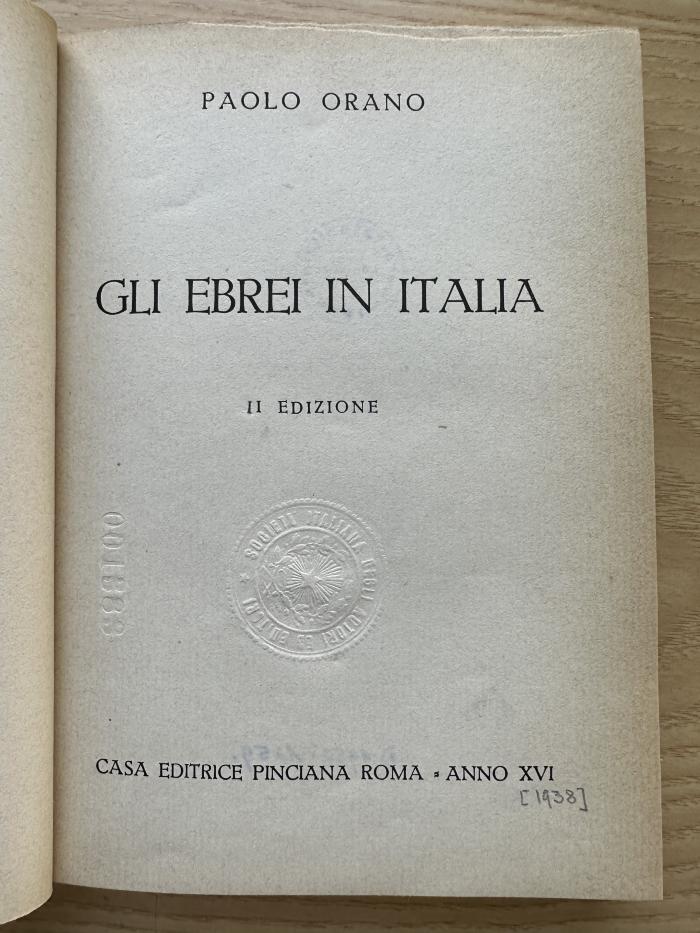 2 P 11&lt;2&gt; : Gli Ebrei in Italia. (1938)