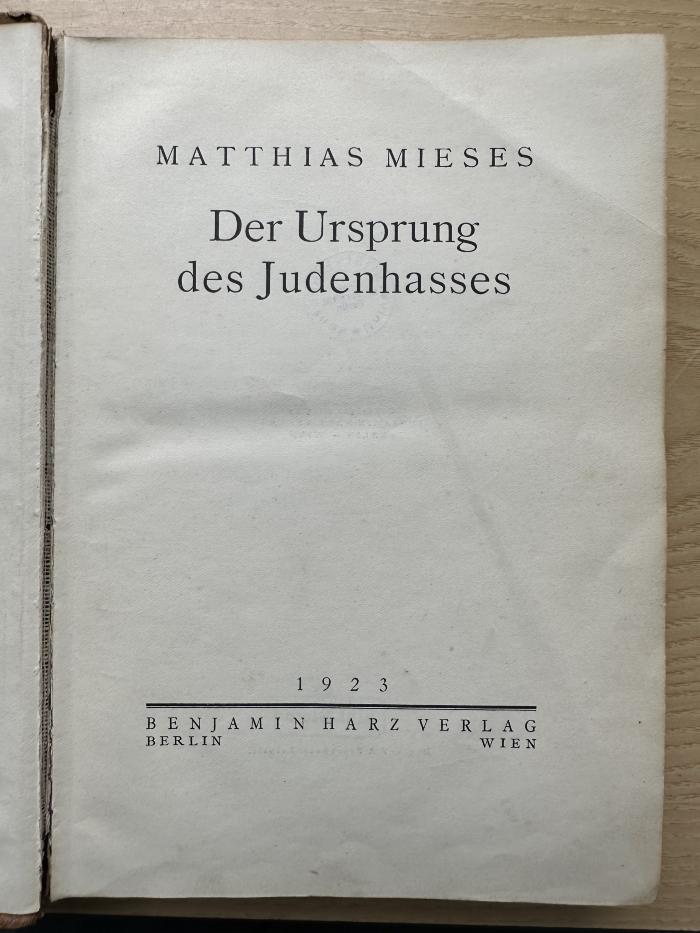 3 P 6 : Der Ursprung des Judenhasses (1923)