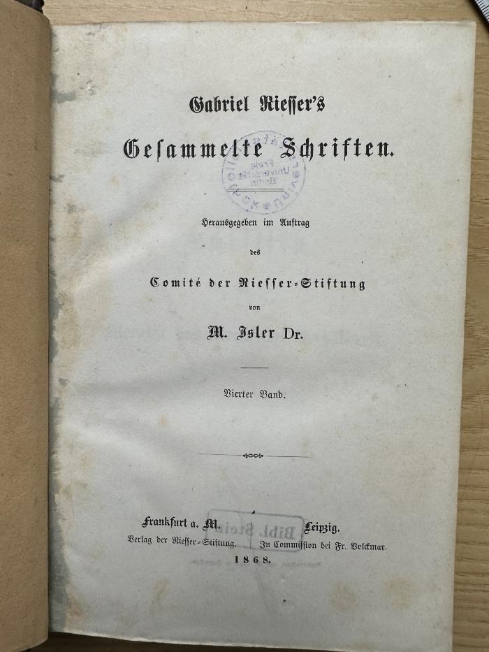 3 P 13-4 : Gabriel Riesser's Gesammelte Schriften. 4, Schriften über Literatur und literarische Verhältnisse (1868)