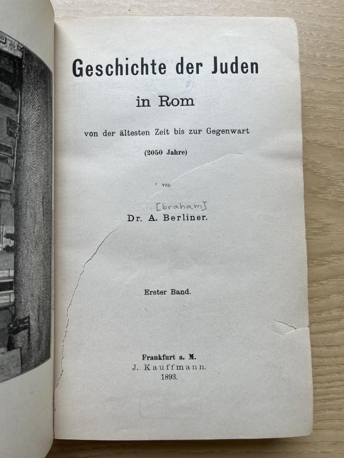 3 P 18-1/2,2 : Geschichte der Juden in Rom. 1 (1893)