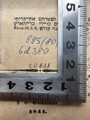 - (Jüdische Gemeinde zu Berlin), Von Hand: Inventar-/ Zugangsnummer; '20838'. 