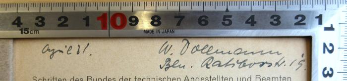 - (Dollmann, W.), Von Hand: Name, Datum, Ortsangabe; 'April 31. W. Dollmann  Bln. Ratiborstr. 19'. 