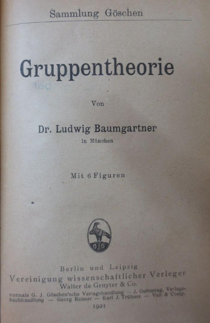 Ic 202: Gruppentheorie (1921)